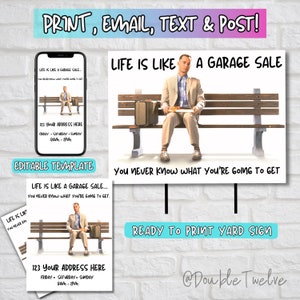Funny Garage Sale Flyer & Yard Sign Bundle, Garage Sale Flyer Template, Forrest Gump, Custom Garage Sale, Yard Sign, Yard Sign Flyer Sign