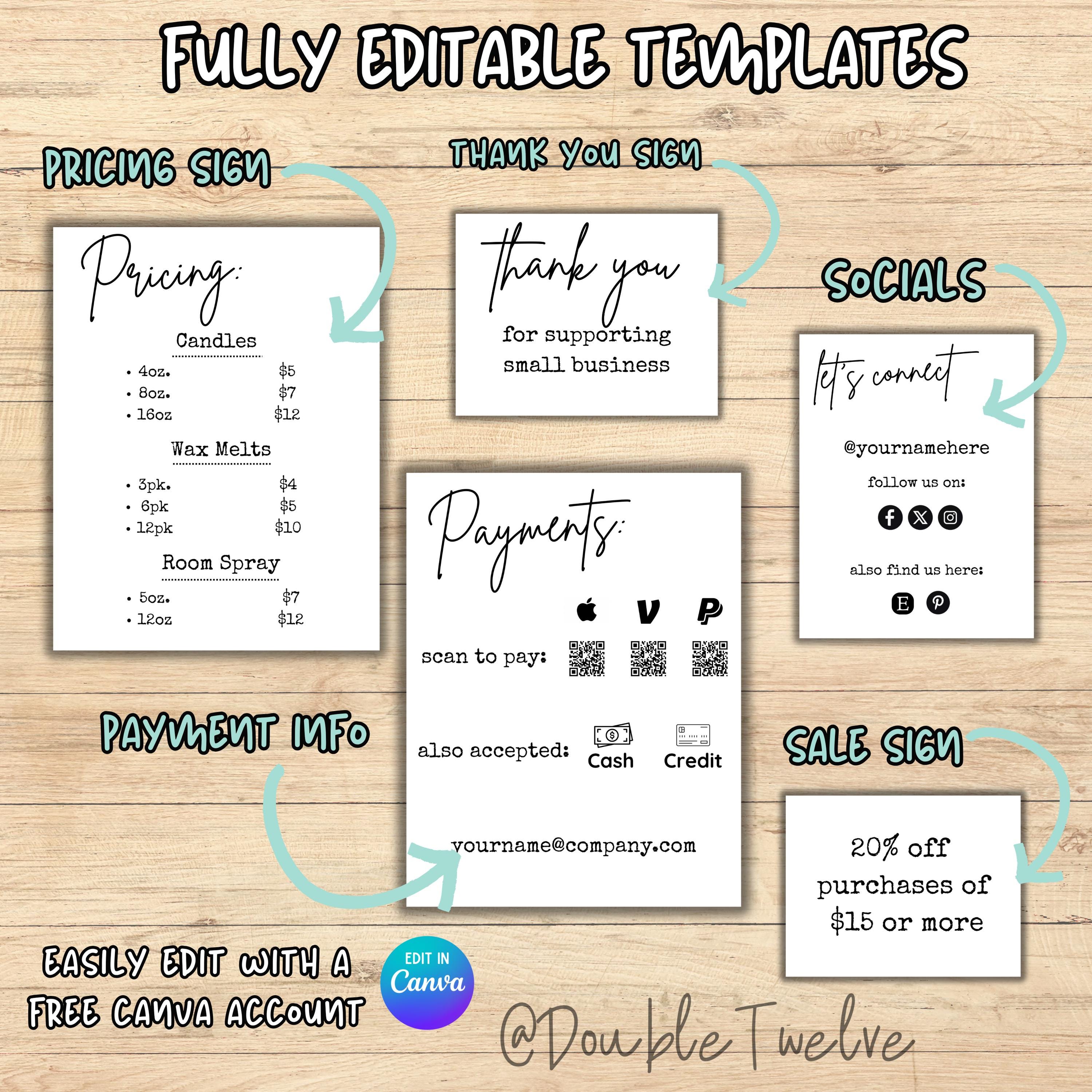 Vendor Booth Sign Kit, Editable Canva Template, Craft Fair Farmers ...