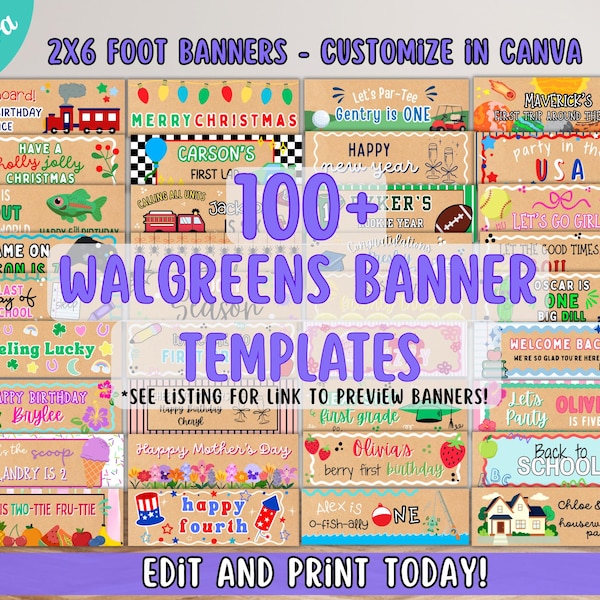 Walgreens Banner Templates for Printing, 2x6 Foot Banners to Print, 100+ Printable Banners Birthdays, Back to School, Halloween, Christmas