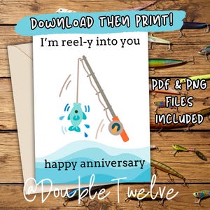Tarjeta imprimible de aniversario de pesca, tarjetas de broma de pescador, regalos de pesca para él o ella, impresión instantánea, descarga digital en PDF