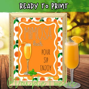 Printable Mimosa Bar Sign, Brunch Menu Summer Garden Party, Baby Bridal Shower Party Event, Ready to Print Instant Digital Download PDF