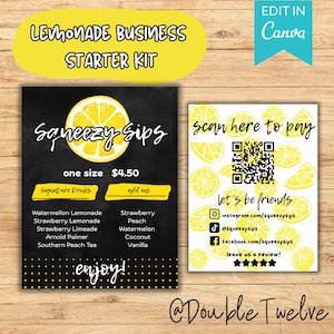 Lemonade Business Signs, Mobile Drink Price Menu Sign, Editable Canva Template, Instant Download PDF, Festival Pop Up Farmers Market Display