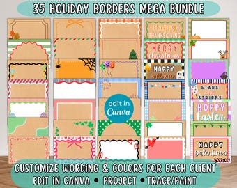 Project & Trace Banner Bundle, Mockups for Painting Banners, Holiday Pack Canva Borders, Banner Artist Set of 35 Editable Sign Templates