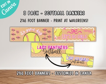 Mädchen Softball druckbare Banner, 2 x 6 Fuß - Druck bei Walgreens Banner, Seniorennachtbanner, Little League Schilder, rosa Softballnamenbanner