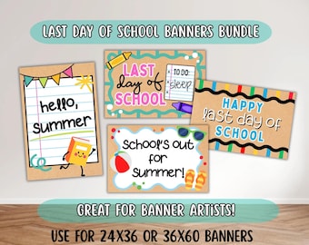 Last Day of School Painted Banner Bundle | Summer Banner Design Mockups | End of Year Party School Decor | Teacher/Classroom Posters