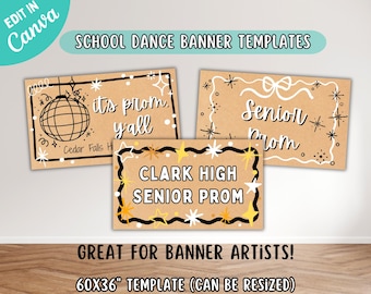 Plantillas de pancartas pintadas para baile de graduación / Baile de invierno / Pancarta editable de Canva / Decoración de baile de secundaria / Maqueta de pancarta para proyecto y pintura