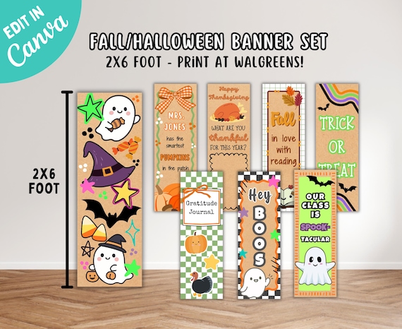 Printable Halloween/Fall Banners | 2x6 Foot  Walgreens Banner | Trunk or Treat Decorations, Halloween Classroom Door, Thanksgiving Sign