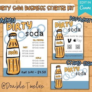 Dirty Soda Bar Mobile Cart Signs, Soda Business Display Menu, Editable Canva Template, Pop Up Events Vendor Booth Farmers Market Drink Stand