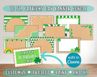 St. Patrick's Day Banner Borders, Project & Trace Canva Templates for Painting Banners, Banner Mockups for Painted Holiday Signs