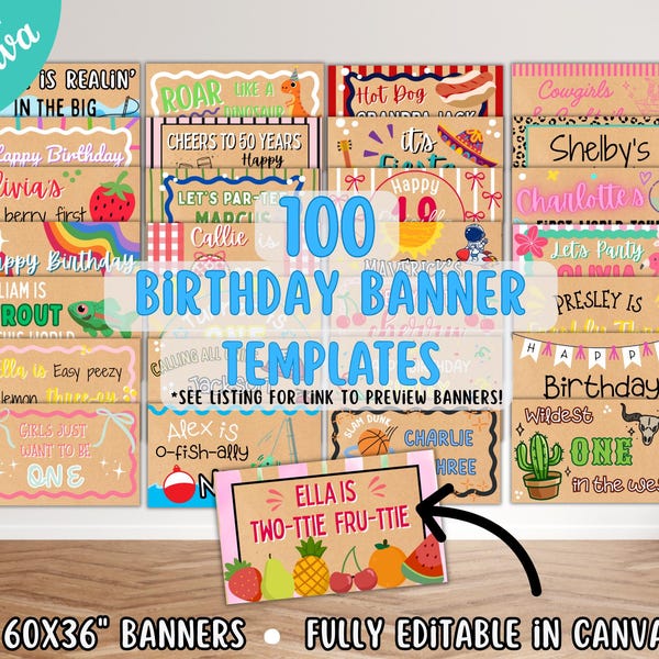 Birthday Banner Mockups, 100 Hand Painted Banner Templates | Project & Paint Banners for Birthday Parties, Mom/Dad/First Birthday/Boy/Girl