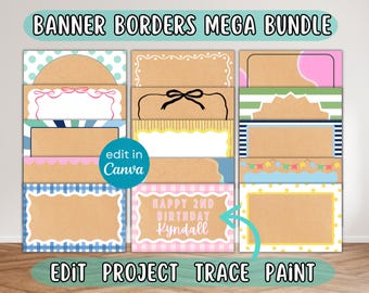 Banner Borders Bundle | Canva Templates | Digital Party Banners + Frames, Personalized Banner Mockups for Birthdays/Baby Showers/Holidays