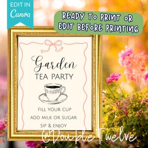 Garten-Teepartyschild, Bögen Babyparty-Sommer-Geburtstagsfeier See & See, bearbeitbare Canva-Vorlage, bereit zum sofortigen digitalen Download