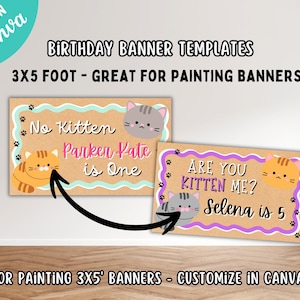 Banner Are You Kitten Me/No Kitten, 3 x 5 voet geschilderde sjabloon voor spandoek, verjaardag banner mockup, Sweet Cat thema feestbanners, project en verf