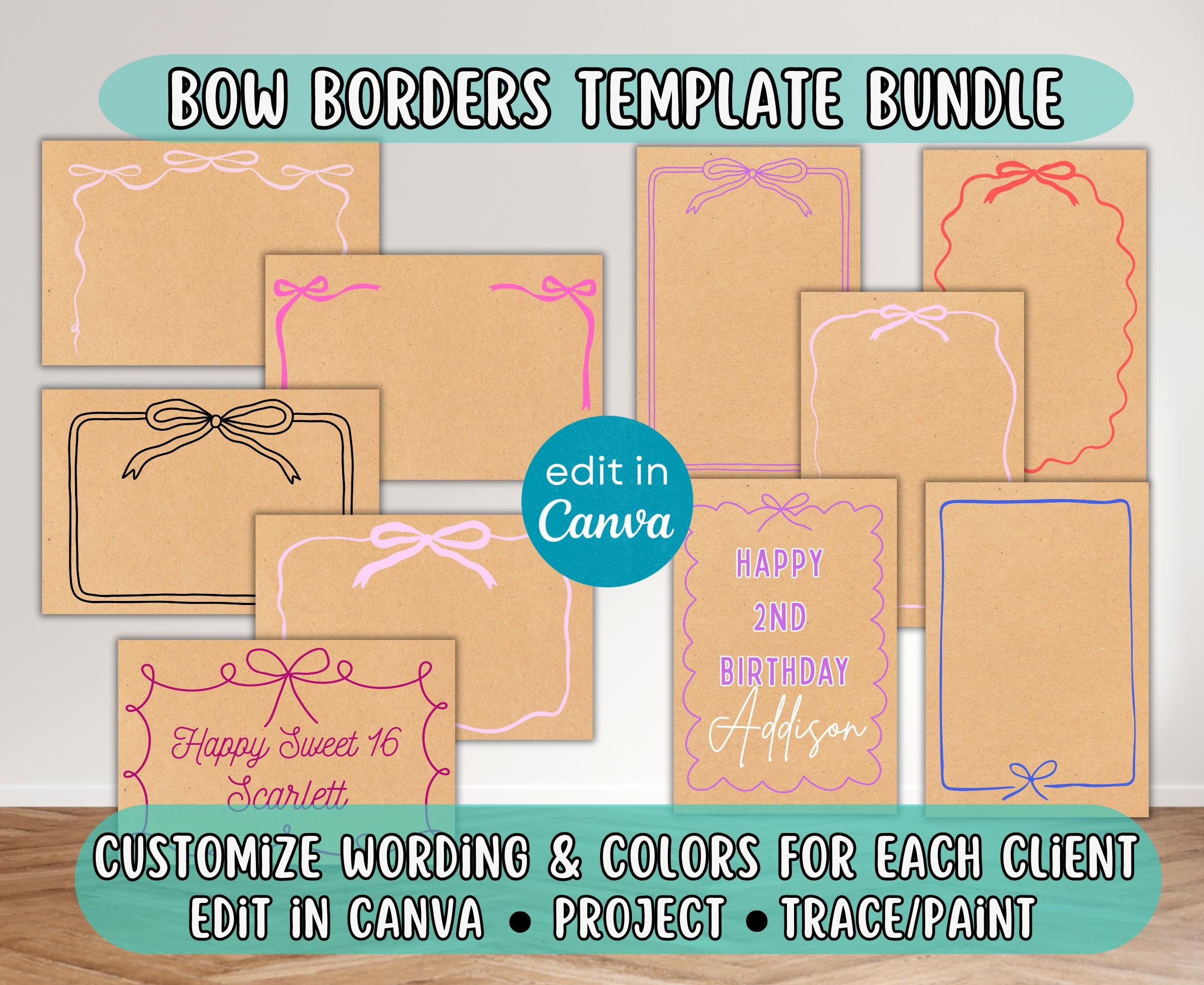 Bows Banner Borders Borders | Editable Templates | Painted Banner