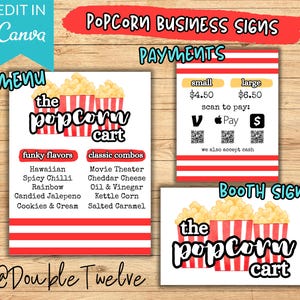 Popcorn Cart Business Display Signs, Editable Canva Template, Festival Fair Food Truck Pop Up Shop Farmers Market Booth Stand Store Display