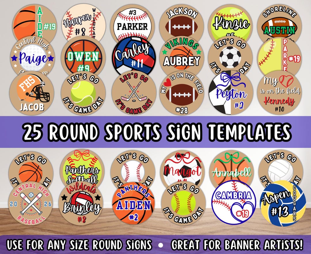 Sports Rd Sign Round Sports Signs Template Bundle – 30 Circle Mockups for Player Signs ...