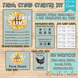 Farmstand Sign Bundle, Editable Farming Business Kit, Menu Pricing Yard Sign, Printable Vender Booth Signs, Farmers Market Display Table PDF