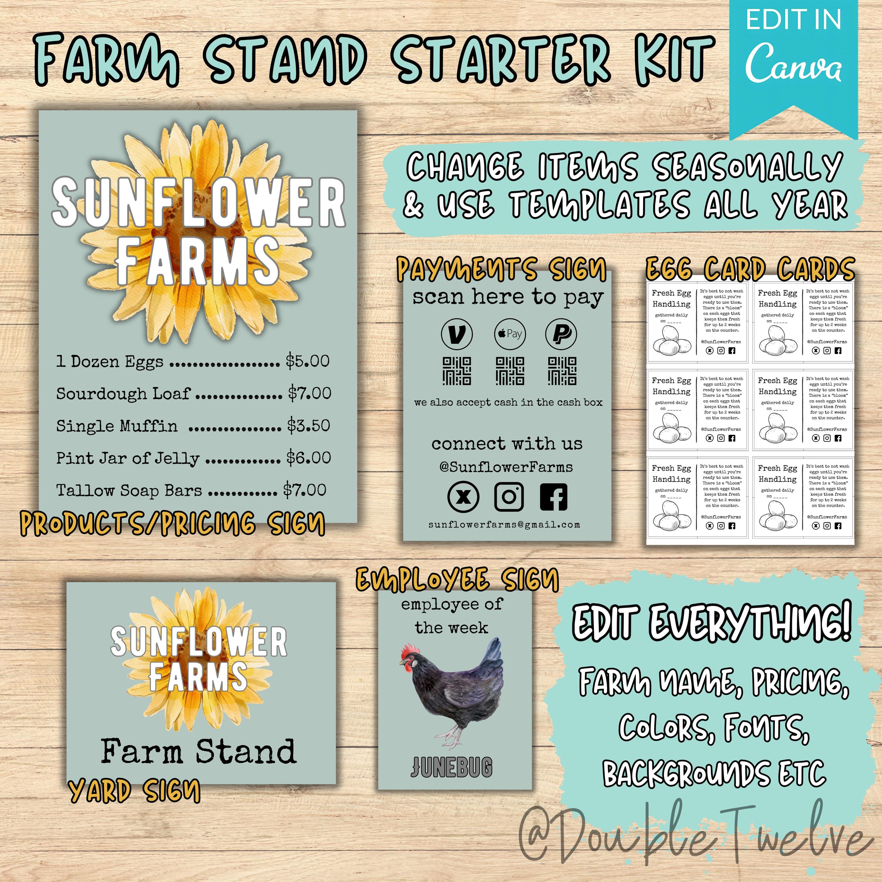 Farmstand Sign Bundle, Editable Farming Business Kit, Menu Pricing Yard ...