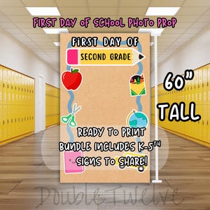 First Day of School Photo Backdrop Printable | Kindergarten-5th Grade Classroom Banner 6 pack | Back to School Sign, 60x36&quot; Instant Download