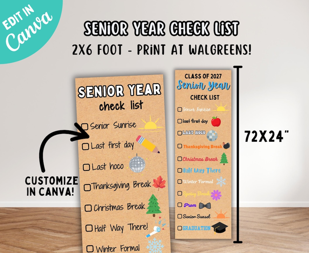 Senior Year Checklist Banner | High School Senior Bucket List, Vertical ...