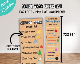 Banner checklist senioren jaar | Bucketlist middelbare school senioren, verticale afdrukbare banner 2 x 6 voet, zonsopgang senioren, mijlpalen middelbare school
