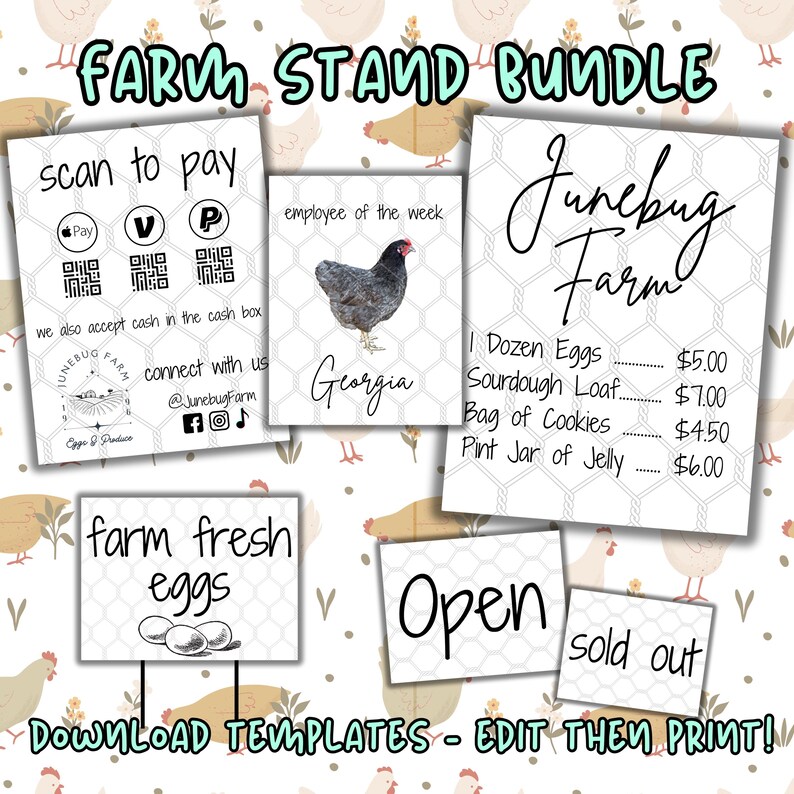 Farm Stand Signs Bundle, Farming Business Store Printables, Scan to Pay ...