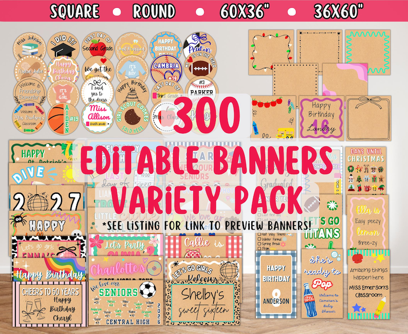 painted banner templates mockups for banner artists
Birthdays & milestone celebrations
School events & classroom banners
Teacher & school nurse banners
First & last day of school signs
Graduation & senior year designs
Camps & youth activities
School Nurse Decor
Holidays (throughout the year)
Photo prop signs & announcements