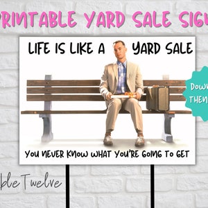 Letrero divertido de venta de garaje, letreros de venta de garaje DIY, Forrest Gump, letreros de venta de bienes raíces en movimiento, comunidad vecinal, archivos PDF PNG instantáneos
