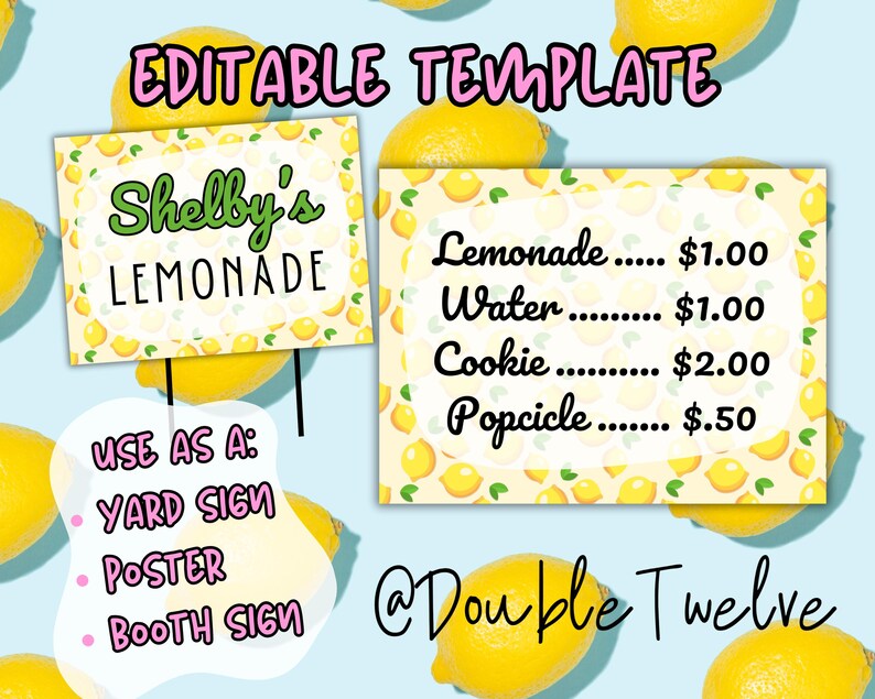 Custom Kids Lemonade Stand Sign Bundle, Lemonade Stand Signs, Lemonade