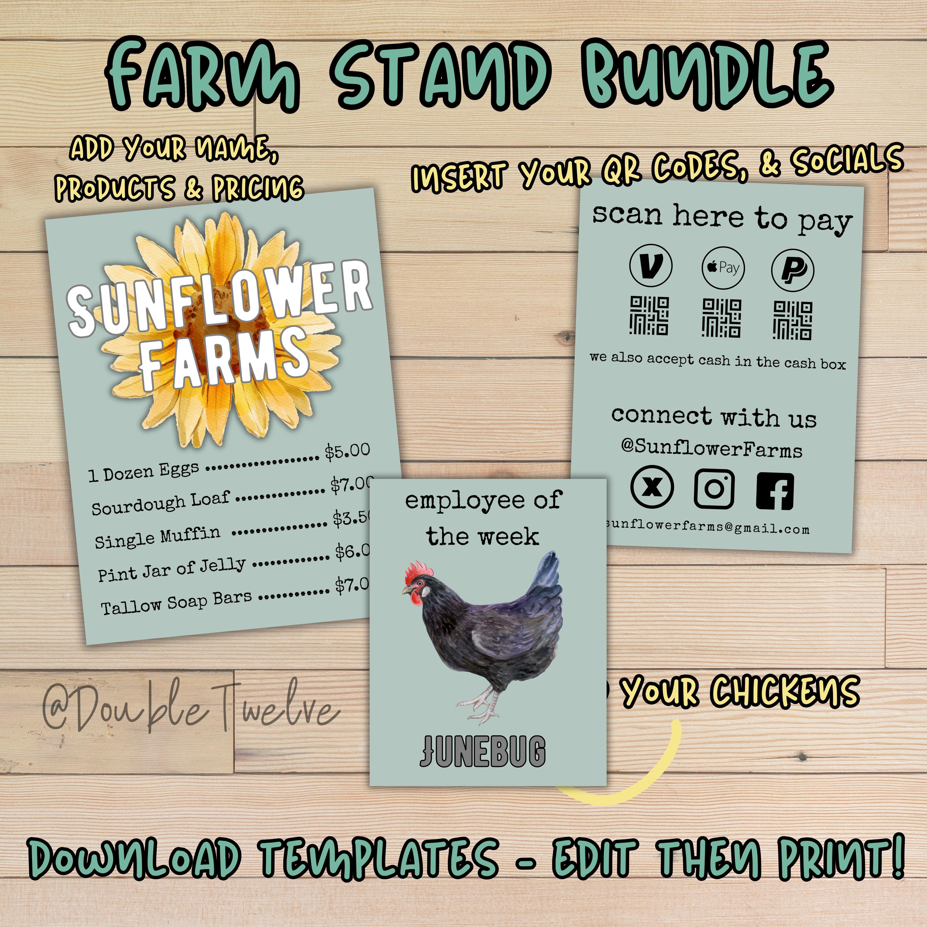 Farmstand Sign Bundle, Editable Farming Business Kit, Menu Pricing Yard ...