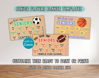 Pancartas "Amamos a nuestros mayores", plantilla para cartel con nombre de jugador para la noche de los mayores, pancartas pintadas de baloncesto, carteles para reuniones de motivación, fútbol