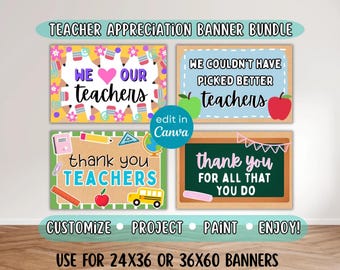 Teacher Appreciation Banner Bundle | Editable Canva Templates | Thank You Teacher Signs | Teacher Week Decorations | Painted School Banners