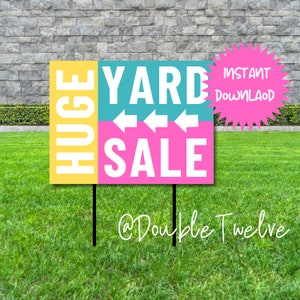 Bright Garage Sale Yard Sign, Community Sale Signs, Canva Editable Template, DIY Yard Sale Printable Signs, Neighborhood Fundraising Sign