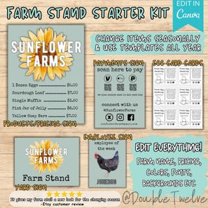 Farmstand Sign Bundle, Editable Farming Business Kit, Menu Pricing Yard Sign, Printable Farm Stall Signs, Farmers Market Display Table PDF