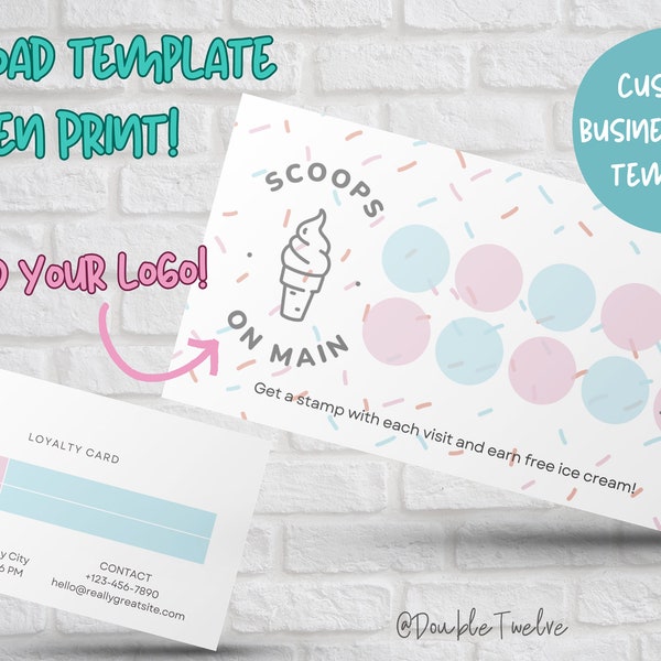 Editable Business Card Template, Loyalty Reward Punch Card, Custom Business Cards, Edit Then Print Cards, Add Logo QR Code, Personalized