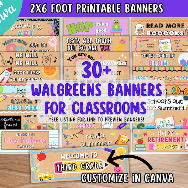 Teacher Banners for Printing, 2x6 Foot Walgreens Banners for Back to School, Classrooms & School Libraries, Holiday Decor for Classrooms