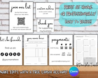 Display Signs for Craft Fair Booth, Editable Canva Template, Crafting Small Business Inventory Printable, QR Code Payments, Vender Templates