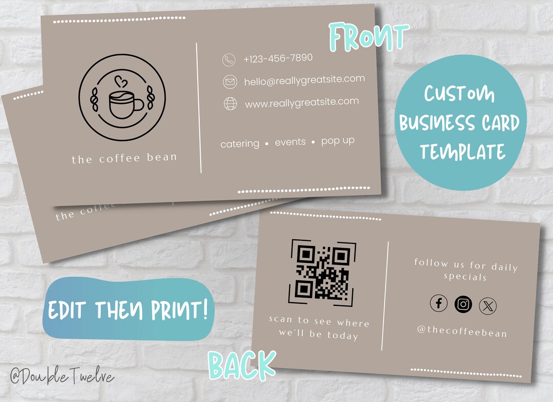 Business Card Template, Editable DIY Printable, Coffee Shop Food Truck
