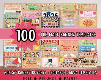 Modelli di banner per progetti e pittura, 100 modelli di banner dipinti a mano / Download digitale di bordi Canva da tracciare, pacchetto di pittura per artisti di banner