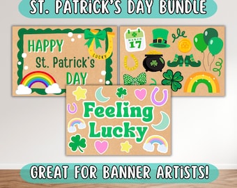 St. Patrick's Day Project & Paint Banner Templates | Classroom Party Signs, Digital Banner Mockups | Shamrock Rainbow Decor St. Patty's Day