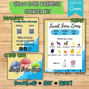 Snow Cone Stand Signs, Mobile Cart Business Display Menu, Editable Canva Template, Pop Up Events Vendor Booth Farmers Market Food Truck Sign