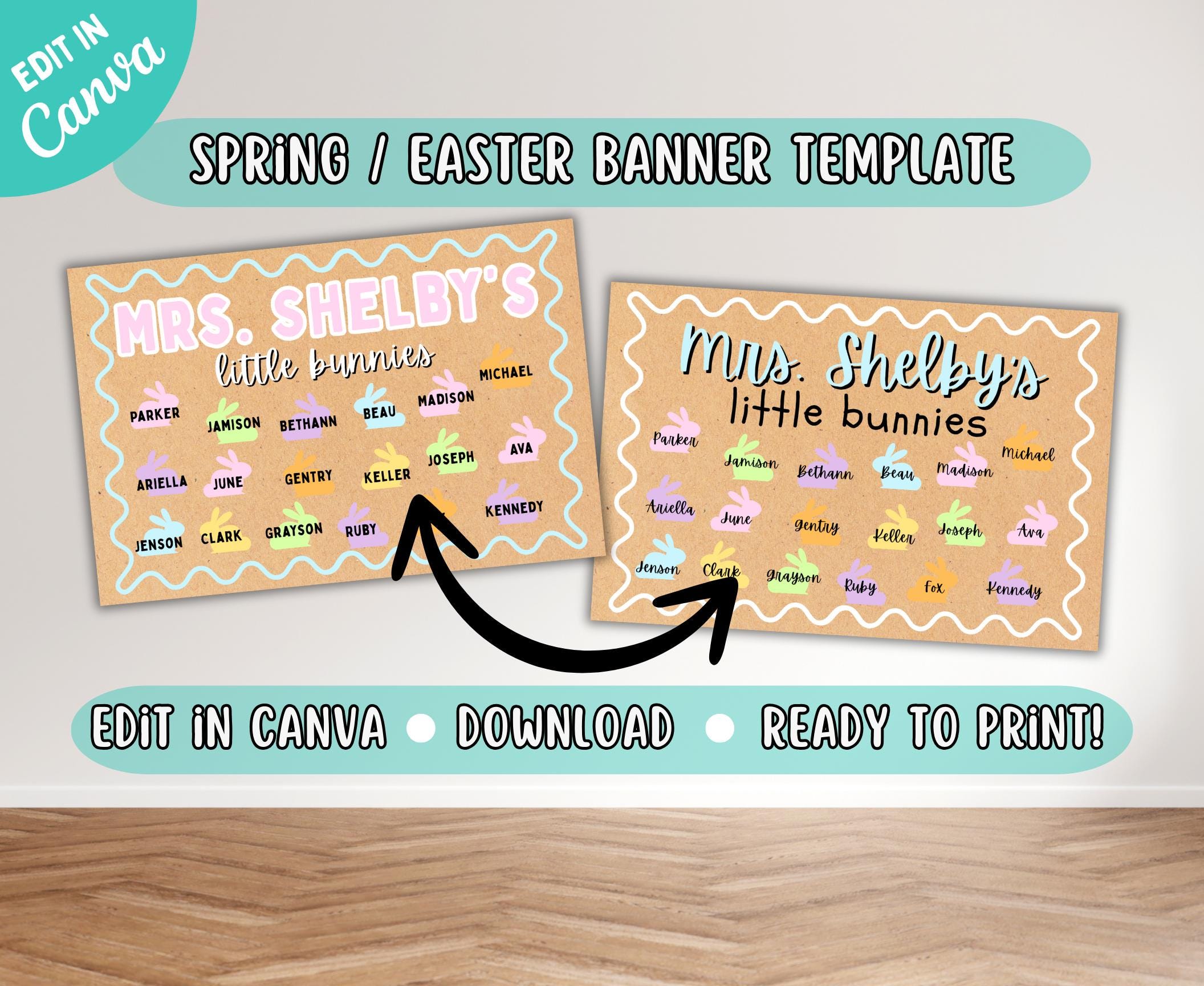Printable Easter Bunny Class Names Banner | Classroom Spring Bulletin ...