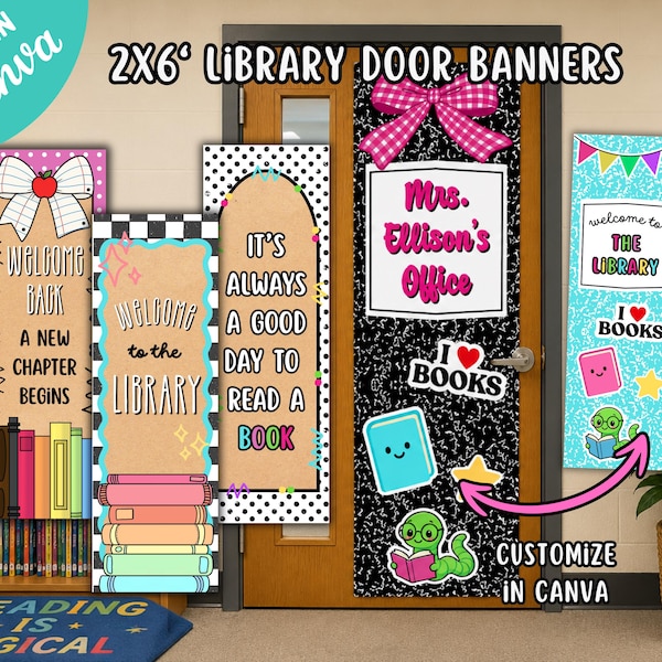 School Library Door Banners, 2x6 Foot Printable Walgreens, Back to School Sign, Custom Librarian Sign, Teacher/Classroom Banner for Doors