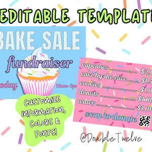 Custom Bake Sale Sign Bundle, Cute Kids Bake Sale Fundraiser Signage, DIY Fundraising Booth Signs, Fundraiser Display Table Menu Price Signs