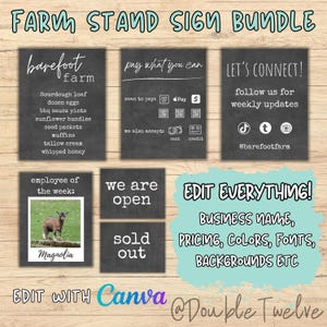 Farm Stand Schild Bundle, bearbeitbare Canva Vorlage, Craft Fair Vender Stand Pop Up Shop, Bauernhof Stand Starter Kit, Menüpreise Flohmarktschild