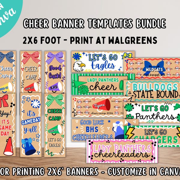Cheer Camp Banner Template, Cheerleader Squad Decorations, Team Spirit Sign, Printable 2x6 Foot Walgreens Banner, Game Day, Dance Team Signs