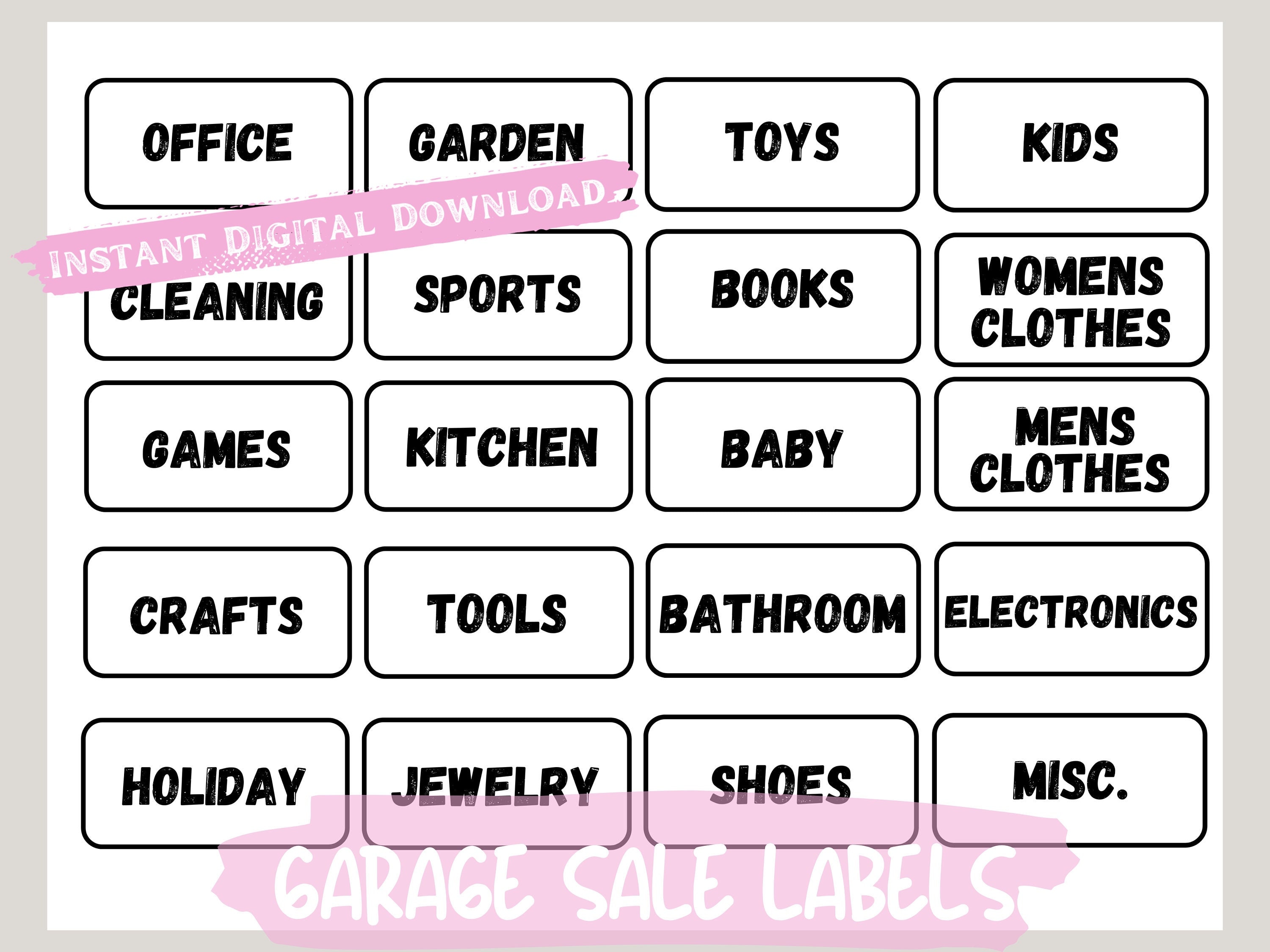 Garage Sale Sign, Set of 20 Printable Garage Sale Labels, Yard Sale ...
