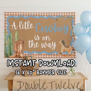 Banner para Chá de Bebê de Menino, Placa com Botas de Cowboy Estilo Western, Placas de Festa Imprimíveis 90x150cm, Decoração de Parede com Fundo Rústico para Fotos, Anúncio de Gênero