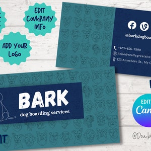 Editable Business Card Template, Custom Business Cards, Dog Boarding Vet Grooming Groomer, Dog Business, Small Business Marketing, DIY Card