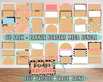Huge Painted Banner Borders Bundle | Digital Canva Borders + Frames, Banners for Birthdays/Baby Shower/Wedding/Retirement/Graduation Party